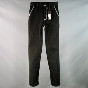 JUST CAVALLI Size 26 Black Silver Cotton Blend Denim Studded Button Fly Jeans